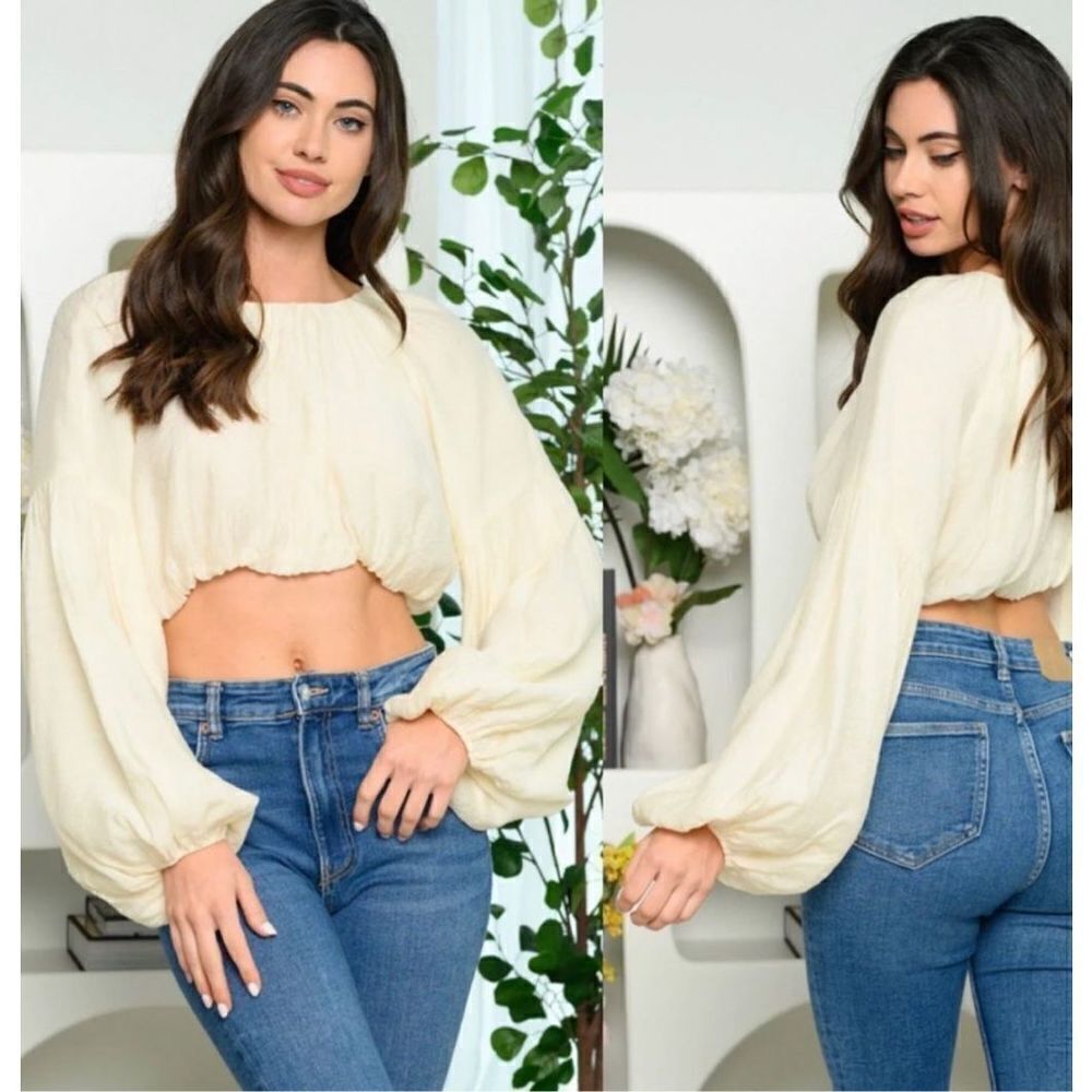 Emory Park Ivory Crop Top Ballon Sleeve Size Small NWOT
